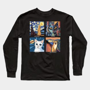 Artistic Cats: Aesthetic Bliss for Art History and Cat Lovers (white text) Long Sleeve T-Shirt